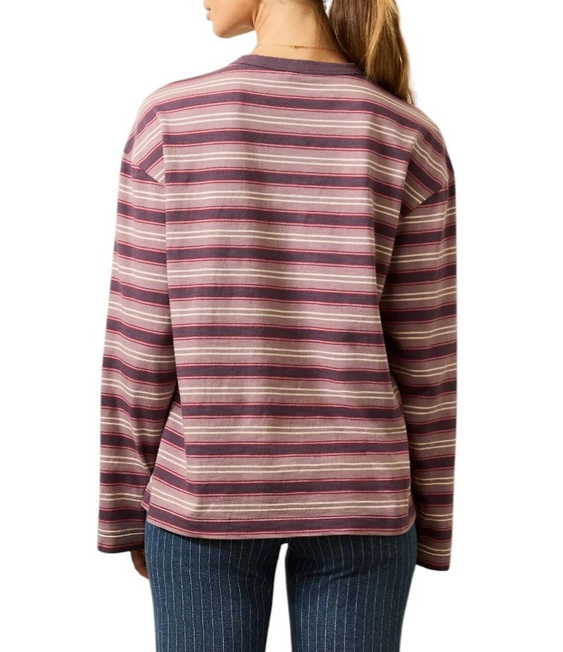 Faherty Retro Knit Striped Crewneck Long Sleeve Tee Shirt