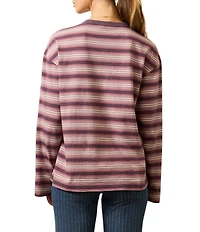 Faherty Retro Knit Striped Crewneck Long Sleeve Tee Shirt