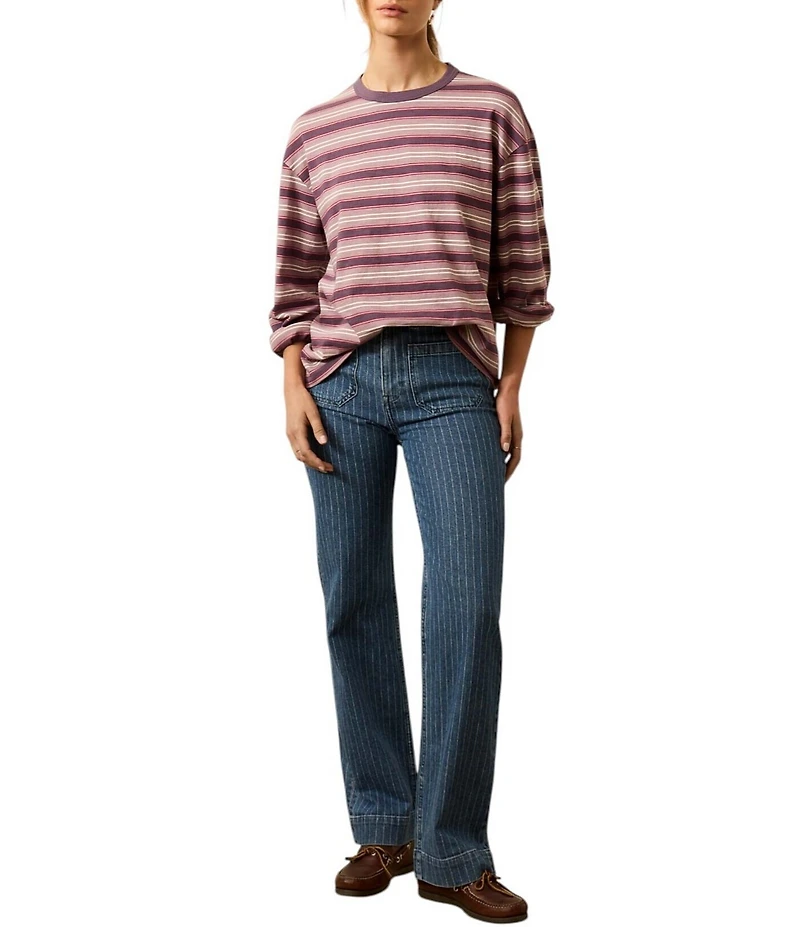 Faherty Retro Knit Striped Crewneck Long Sleeve Tee Shirt