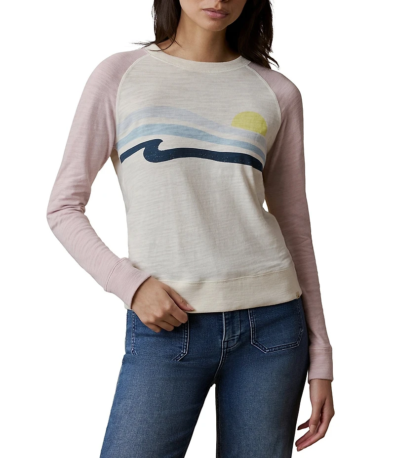 Faherty Slub Knit Organic Cotton Sunrise Print Crew Neck Long Sleeve Top