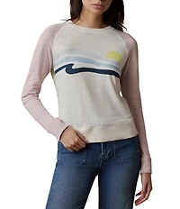 Faherty Slub Knit Organic Cotton Sunrise Print Crew Neck Long Sleeve Top