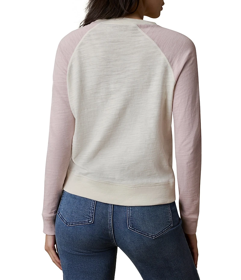 Faherty Slub Knit Organic Cotton Sunrise Print Crew Neck Long Sleeve Top