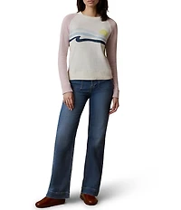 Faherty Slub Knit Organic Cotton Sunrise Print Crew Neck Long Sleeve Top