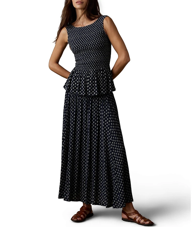 Faherty Sophia Smocked Midi A-Line Coordinating Skirt