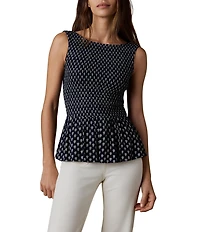 Faherty Sophia Woven Boat Neck Sleeveless Smocked Babydoll Top