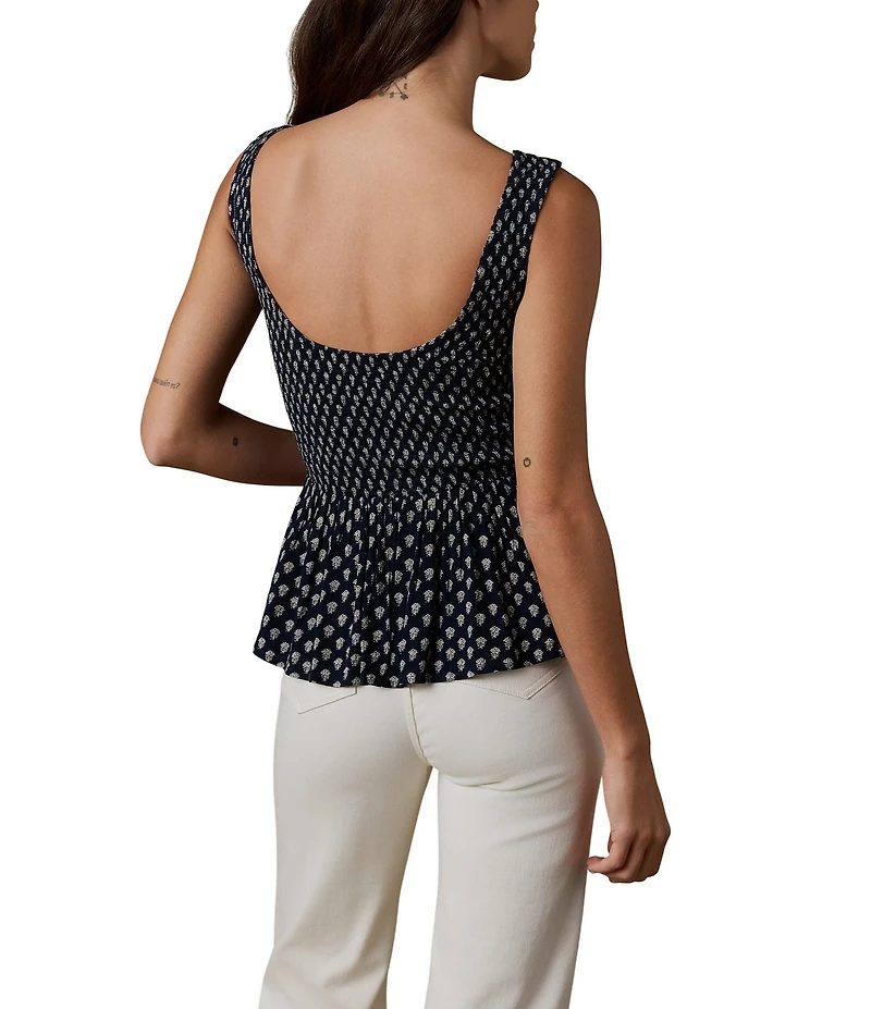 Faherty Sophia Woven Boat Neck Sleeveless Smocked Babydoll Top
