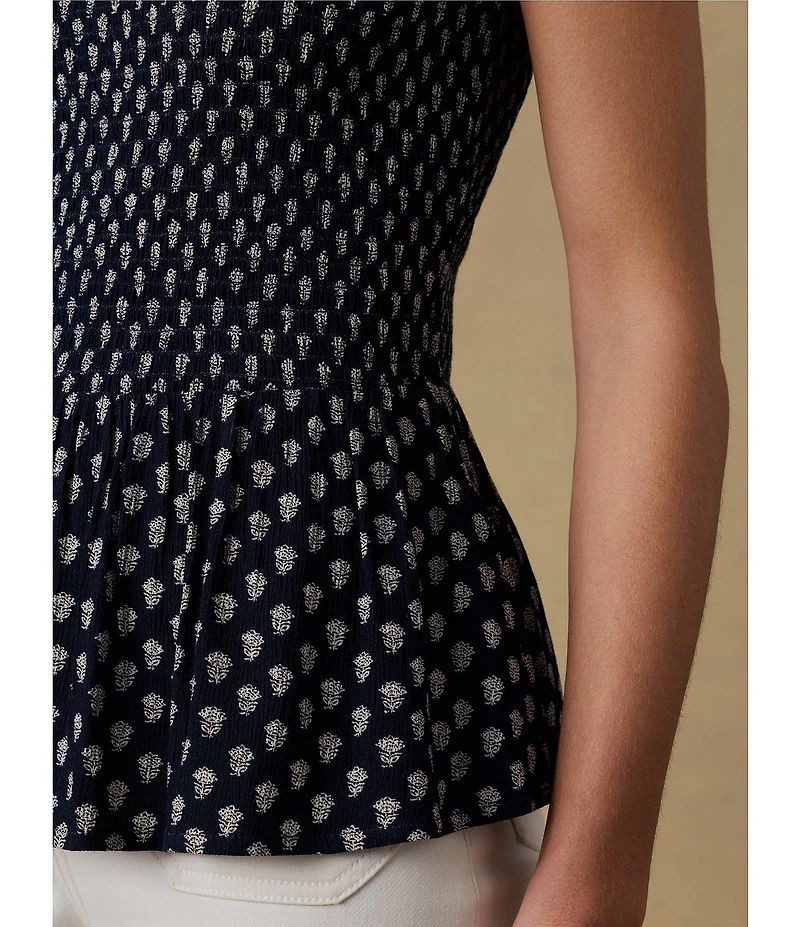 Faherty Sophia Woven Boat Neck Sleeveless Smocked Babydoll Top