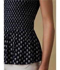 Faherty Sophia Woven Boat Neck Sleeveless Smocked Babydoll Top