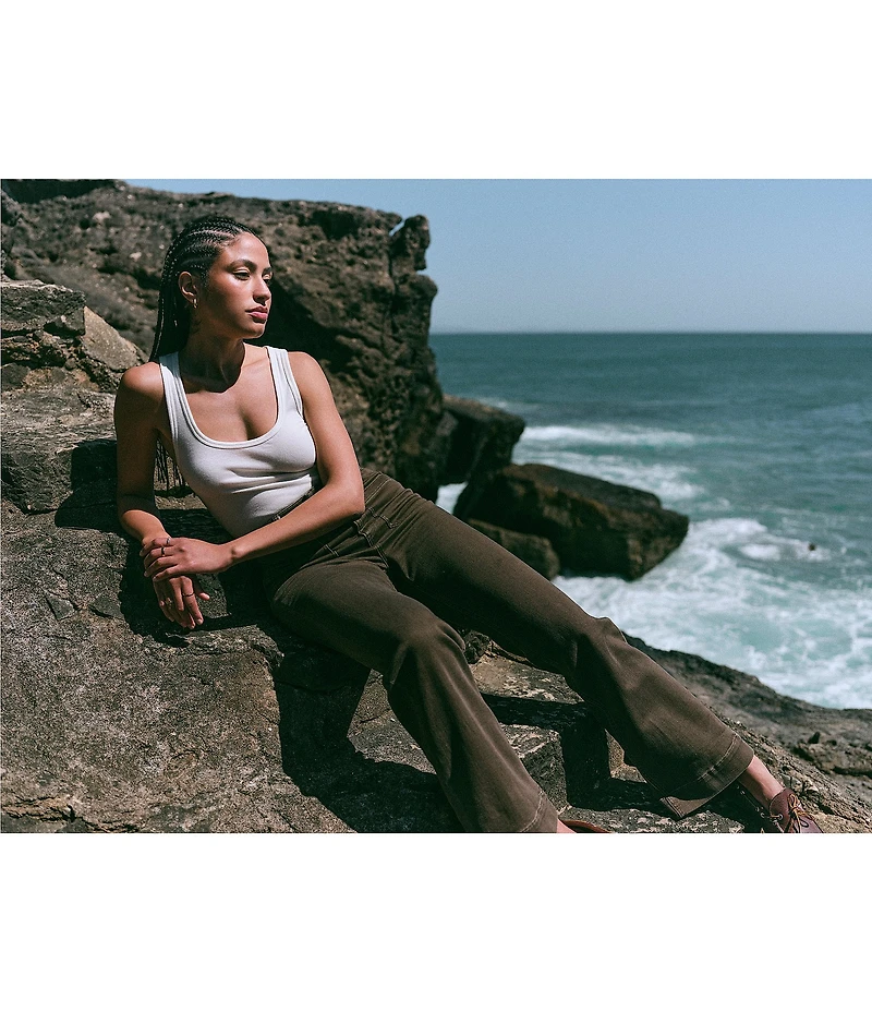 Faherty Stretch Woven High Rise Full Length Wide Leg Pants