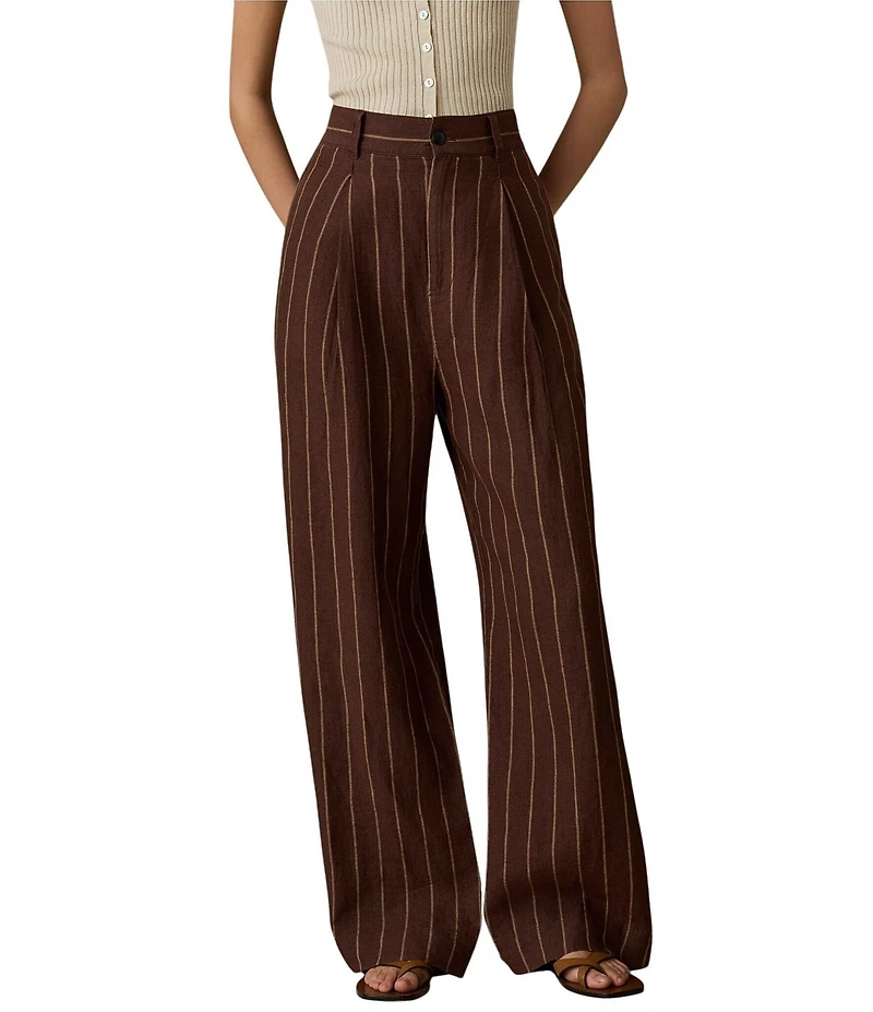 Faherty Stripe High-Rise Straight Leg Pleated Pants