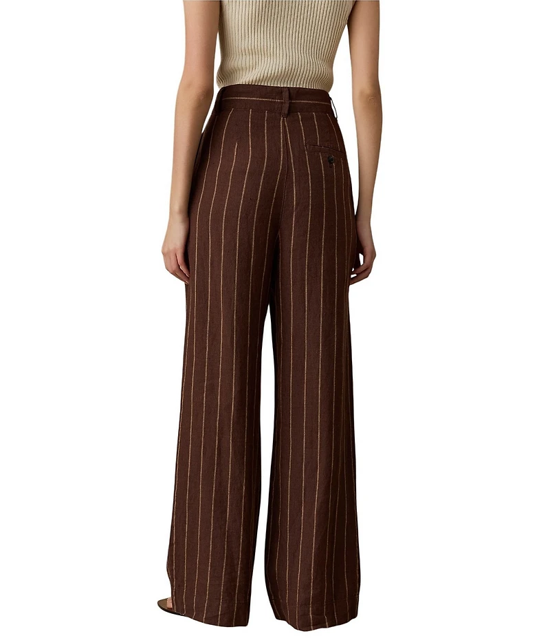 Faherty Stripe High-Rise Straight Leg Pleated Pants