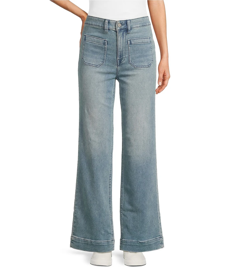 Faherty Stretch Terry High Rise Wide Leg Front Patch Pocket Jeans