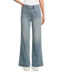 Faherty Stretch Terry High Rise Wide Leg Front Patch Pocket Jeans