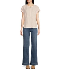 Faherty Stretch Terry High Rise Wide Leg Front Patch Pocket Jeans