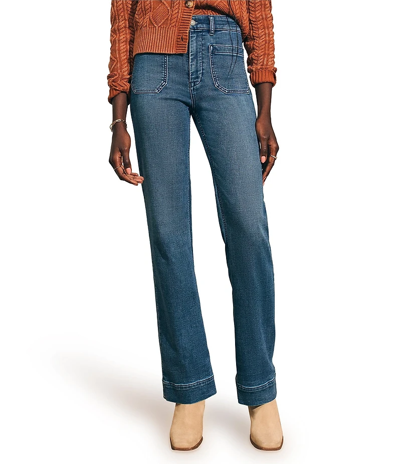 Faherty Stretch Terry High Rise Wide Leg Front Patch Pocket Jeans