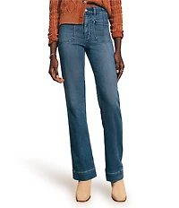 Faherty Stretch Terry High Rise Wide Leg Front Patch Pocket Jeans