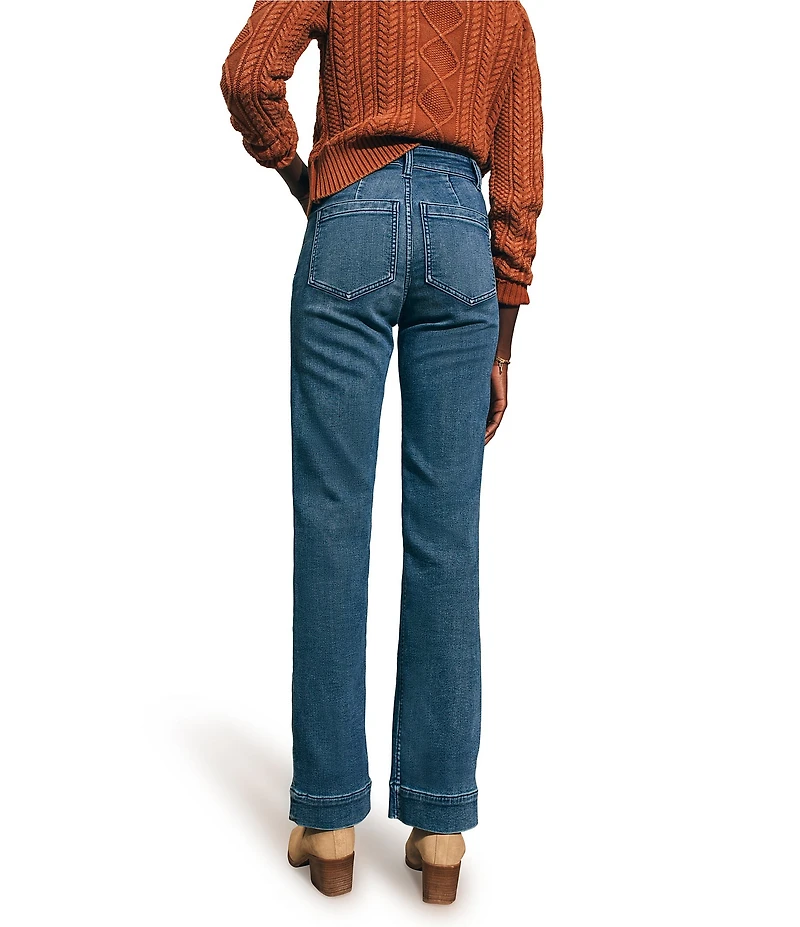 Faherty Stretch Terry High Rise Wide Leg Front Patch Pocket Jeans