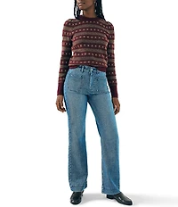 Faherty Stretch Terry High Rise Wide Leg Front Patch Pocket Jeans