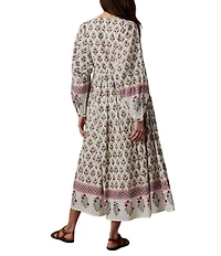 Faherty Suki Organic Cotton Floral Print Woven V-Neck Long Sleeve Blouson Maxi Dress