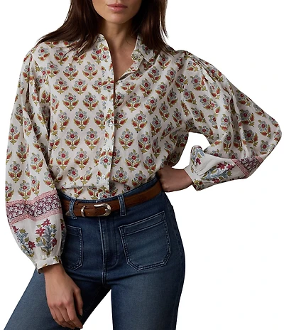 Faherty Suki Organic Cotton Woven Collard Long Sleeve Blouse
