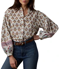 Faherty Suki Organic Cotton Woven Collard Long Sleeve Blouse