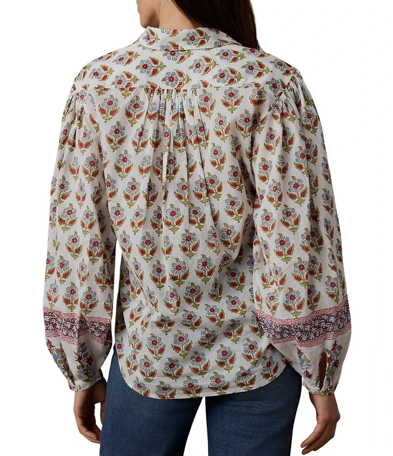 Faherty Suki Organic Cotton Woven Collard Long Sleeve Blouse