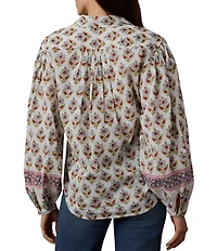Faherty Suki Organic Cotton Woven Collard Long Sleeve Blouse