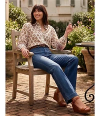 Faherty Suki Organic Cotton Woven Collard Long Sleeve Blouse