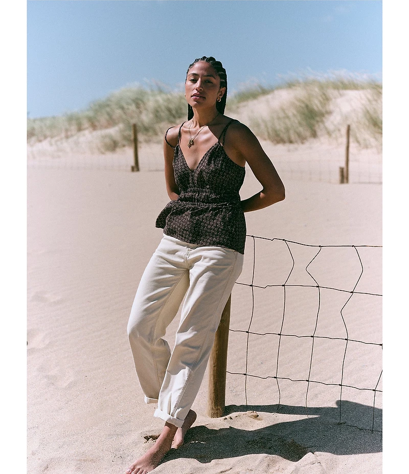 Faherty Sunbeam Organic Cotton Knit Print V-Neck Sleeveless Tank Top