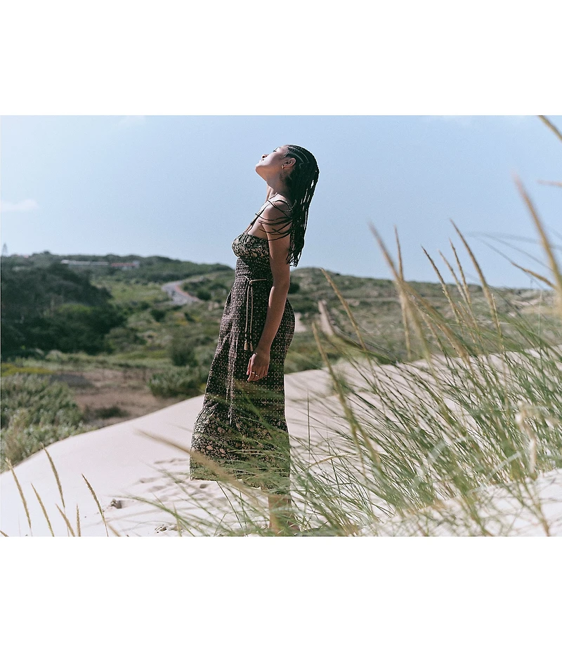 Faherty Sunbeam Organic Cotton Knit Scoop Neck Sleeveless Empire Waist A-Line Midi Dress