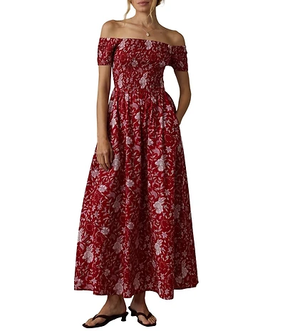 Faherty Sundance Floral Print Off-The-Shoulder Dress