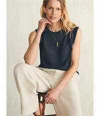 Faherty Sunwash Organic Cotton Slub Knit Crew Neck Sleeveless Muscle Tank