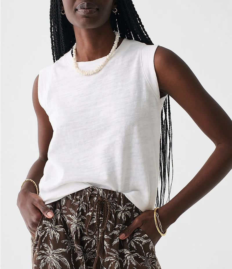 Faherty Sunwash Organic Cotton Slub Knit Crew Neck Sleeveless Muscle Tank