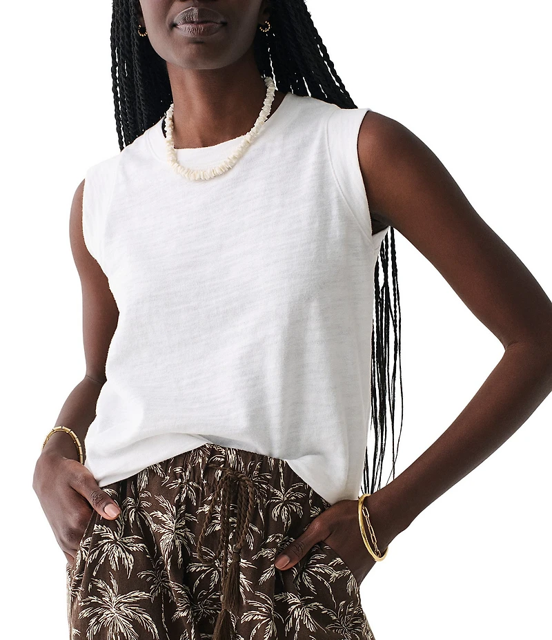 Faherty Sunwash Organic Cotton Slub Knit Crew Neck Sleeveless Muscle Tank