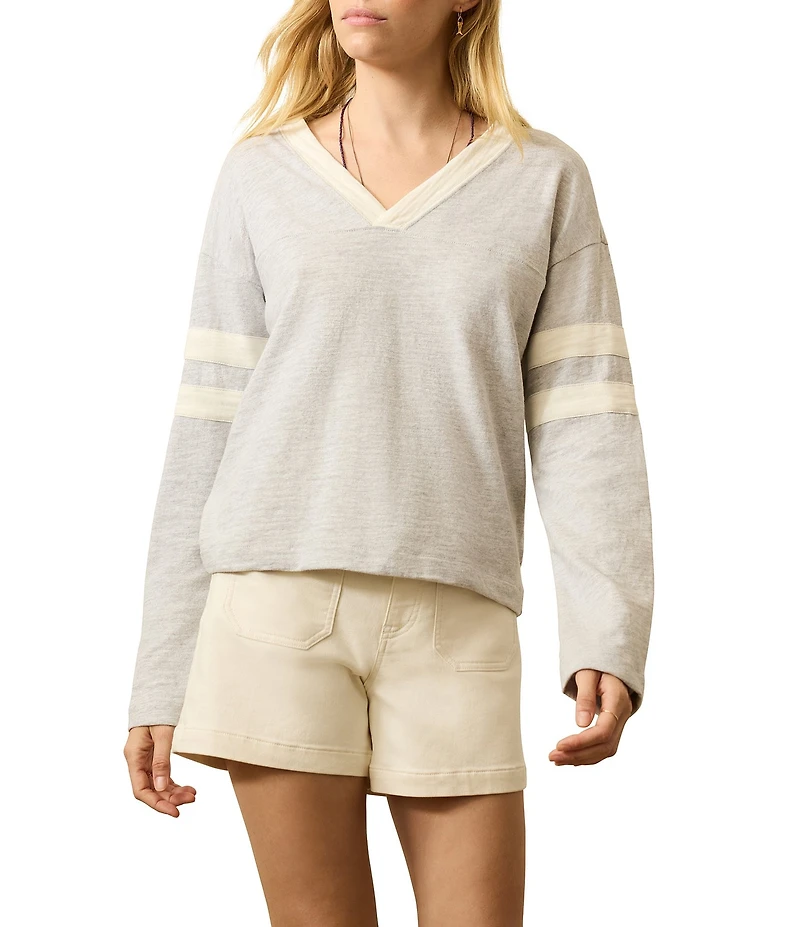 Faherty Sunwashed Crew Neck Long Sleeve Stripe Top