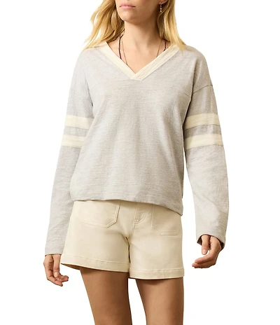 Faherty Sunwashed Crew Neck Long Sleeve Stripe Top