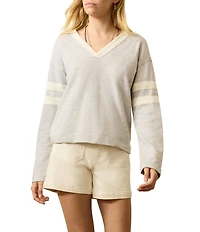 Faherty Sunwashed Crew Neck Long Sleeve Stripe Top