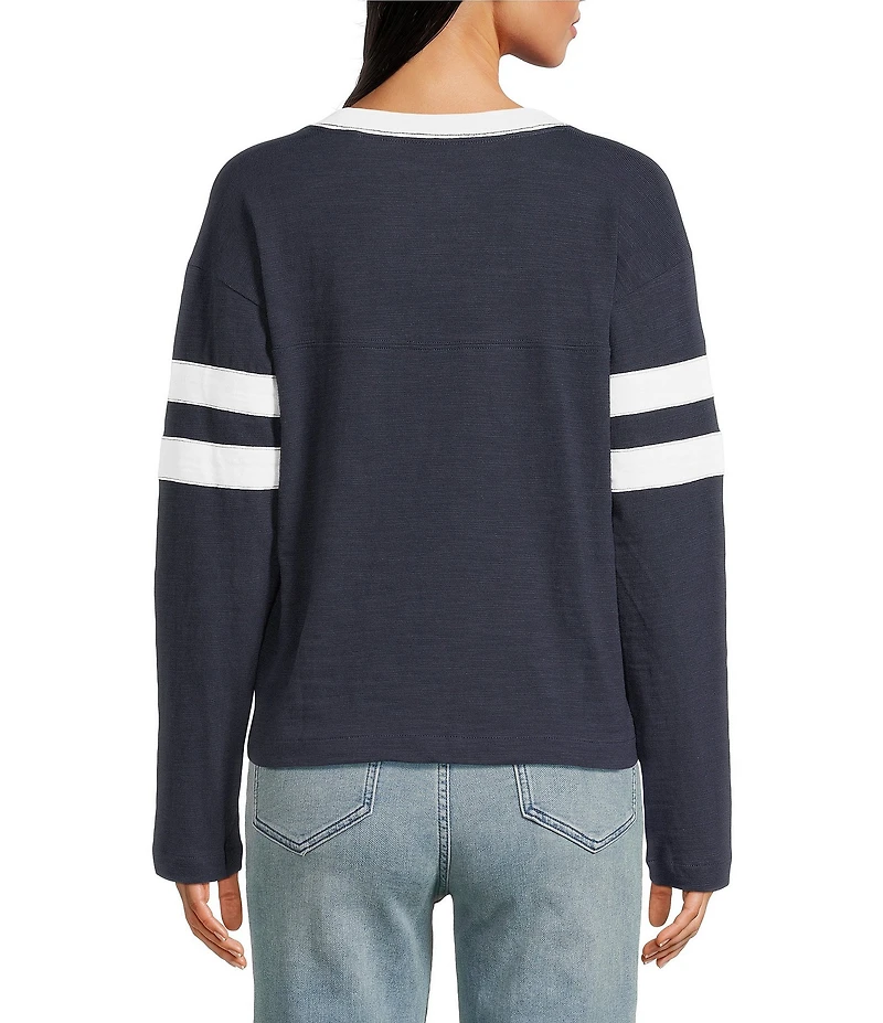 Faherty Sunwashed Crew Neck Long Sleeve Stripe Top