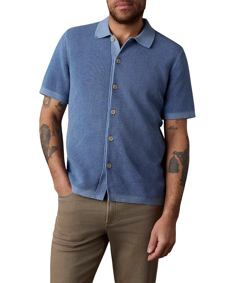 Faherty Sunwashed Sweater Short Sleeve Button Front Woven Shirt