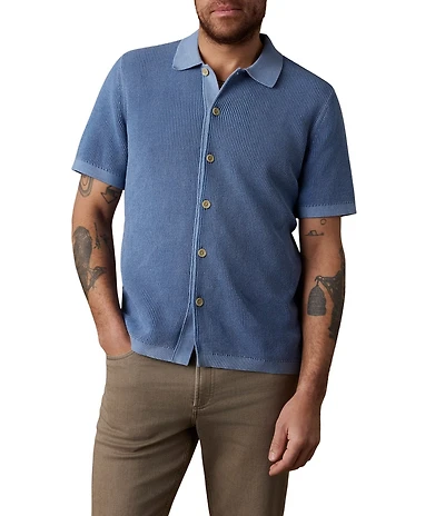 Faherty Sunwashed Sweater Short Sleeve Button Front Woven Shirt