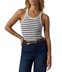 Faherty Surfside Organic Cotton Blend Ribbed Knit Striped Round Neck Sleeveless Tank