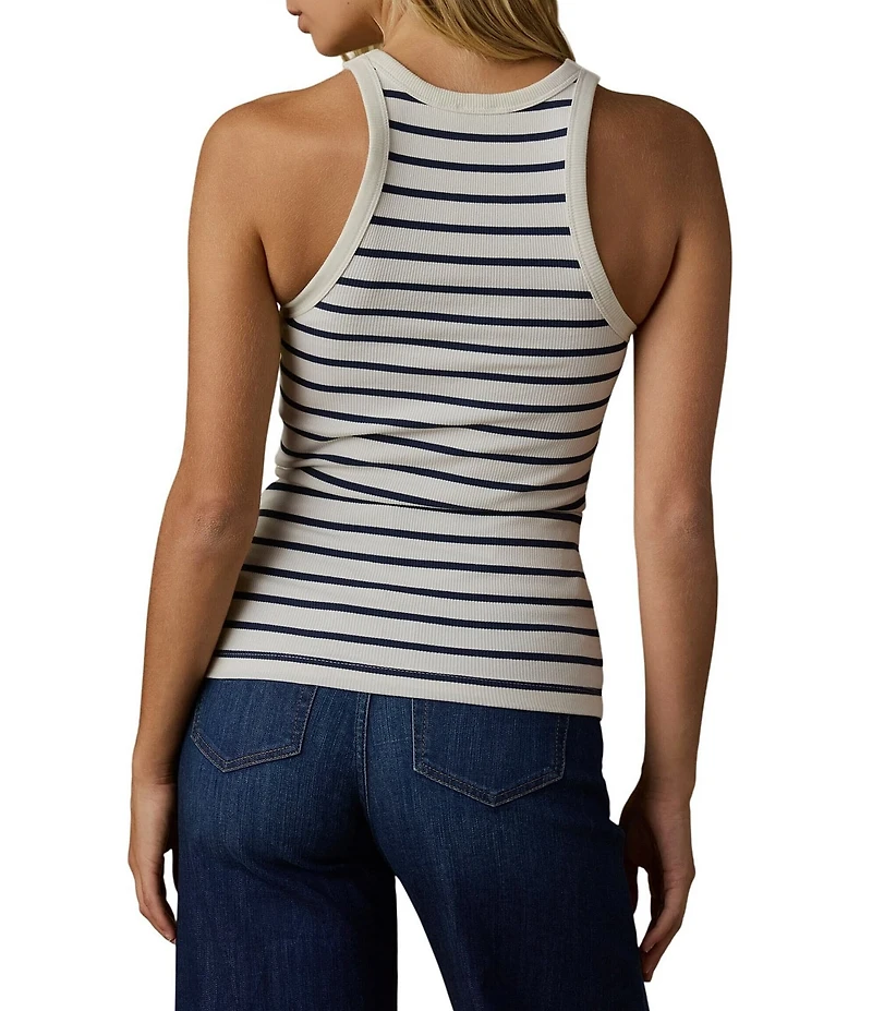 Faherty Surfside Organic Cotton Blend Ribbed Knit Striped Round Neck Sleeveless Tank