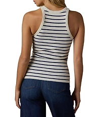 Faherty Surfside Organic Cotton Blend Ribbed Knit Striped Round Neck Sleeveless Tank