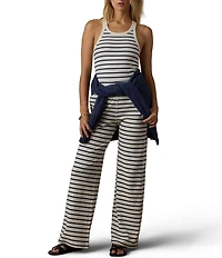 Faherty Surfside Organic Cotton Blend Ribbed Knit Striped Round Neck Sleeveless Tank