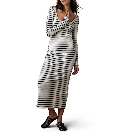 Faherty Surfside Ribbed Knit Scoop Neck Long Sleeve Maxi Dress