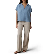 Faherty Zoe Collared V-Neck Short Sleeve Top