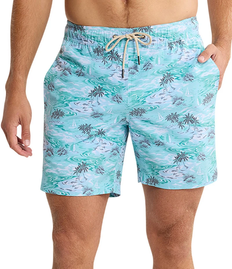 Fair Harbor Bayberry Palm Tree/Beach Printed 7#double; Inseam Swim Trunks