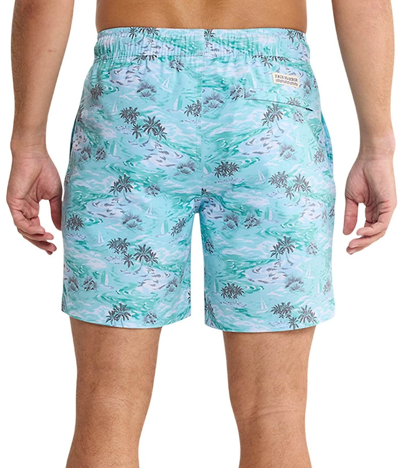 Fair Harbor Bayberry Palm Tree/Beach Printed 7#double; Inseam Swim Trunks