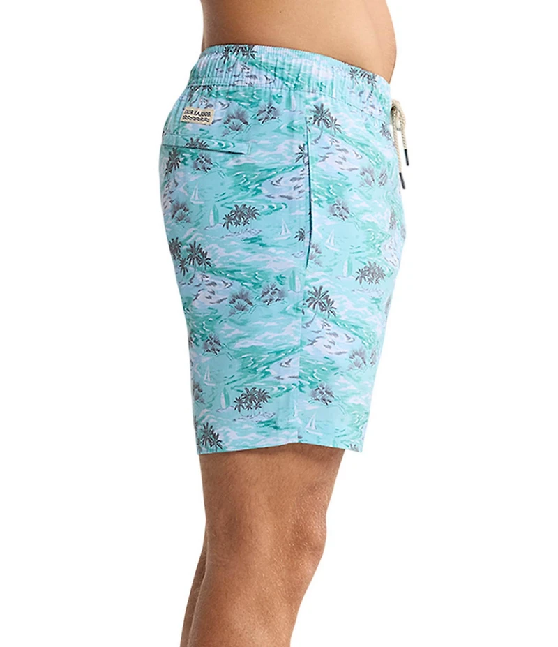 Fair Harbor Bayberry Palm Tree/Beach Printed 7#double; Inseam Swim Trunks