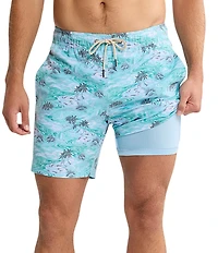 Fair Harbor Bayberry Palm Tree/Beach Printed 7#double; Inseam Swim Trunks